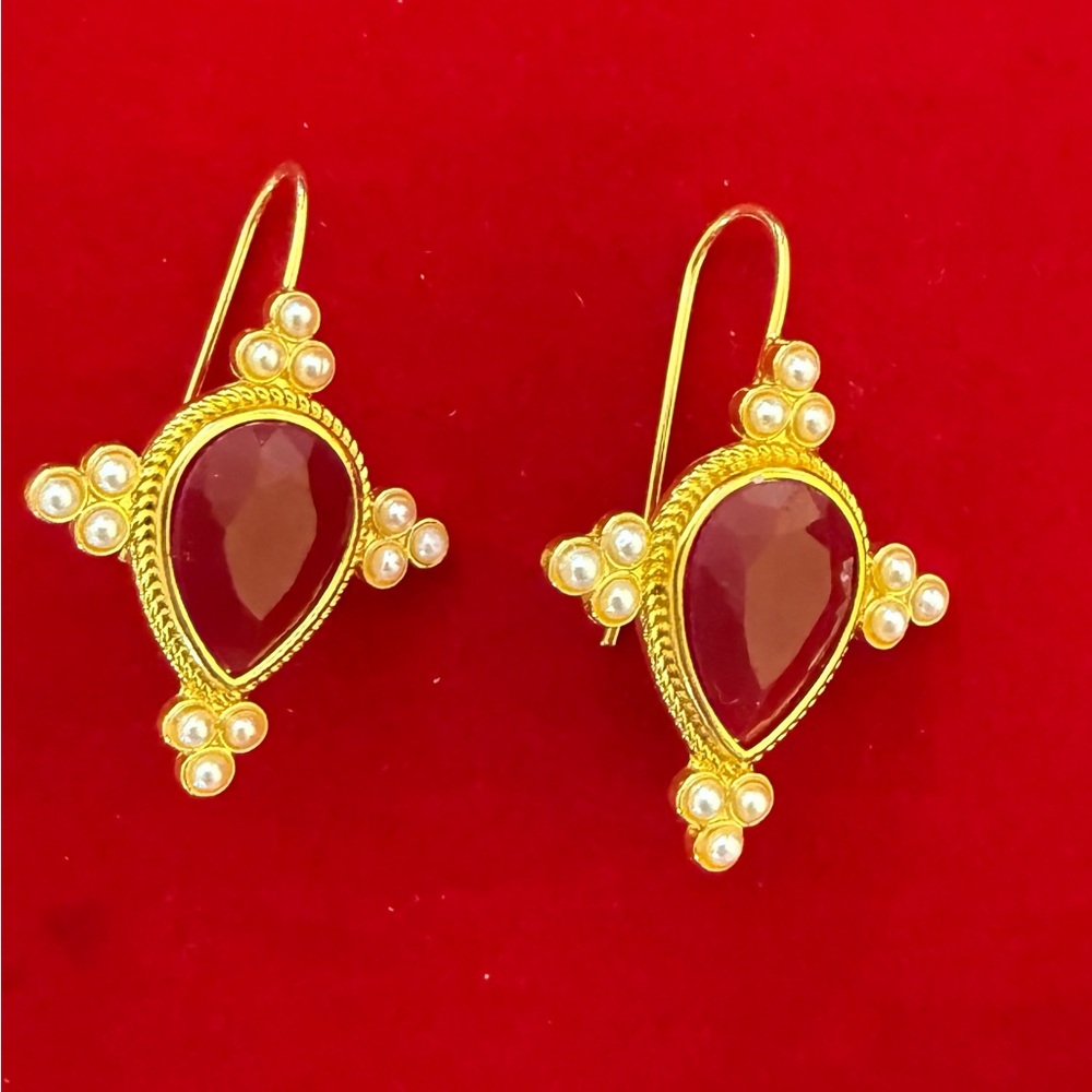 Elegant Gold and Red Teardrop Earrings